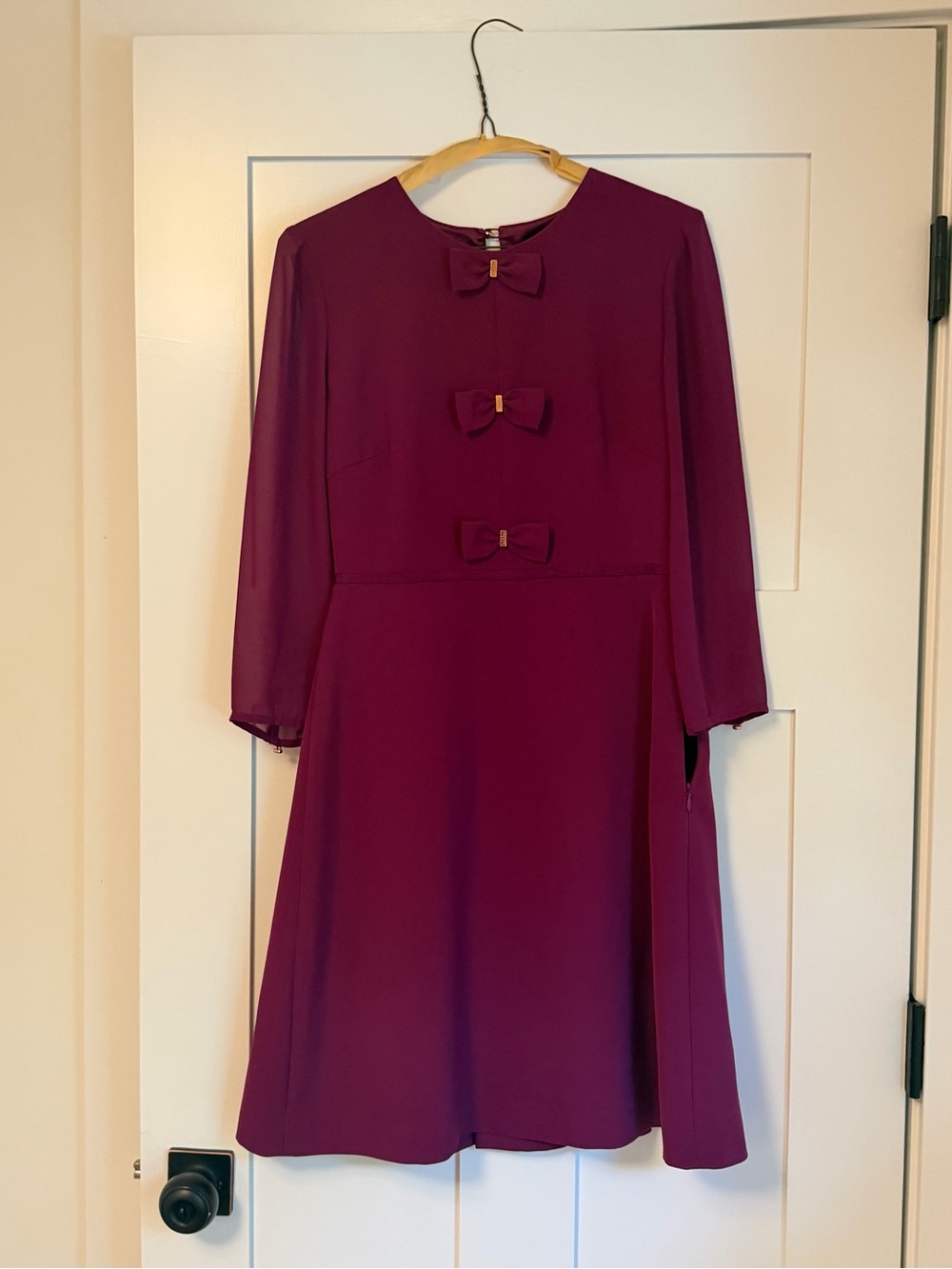 Ted Baker London Magenta Purple Bow-Accent Long Sleeve Dress in size 1 (2-4 US)